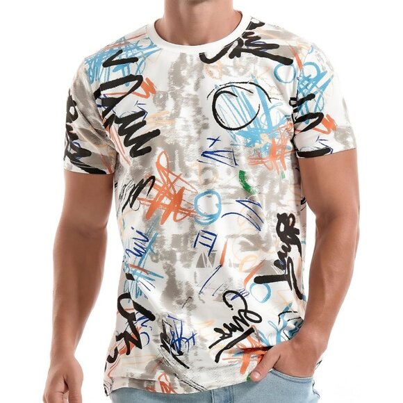 Mens White Hipster Hip Hop Short Sleeve Print T Shirt Casual Summer Tee - Picture 1 of 5